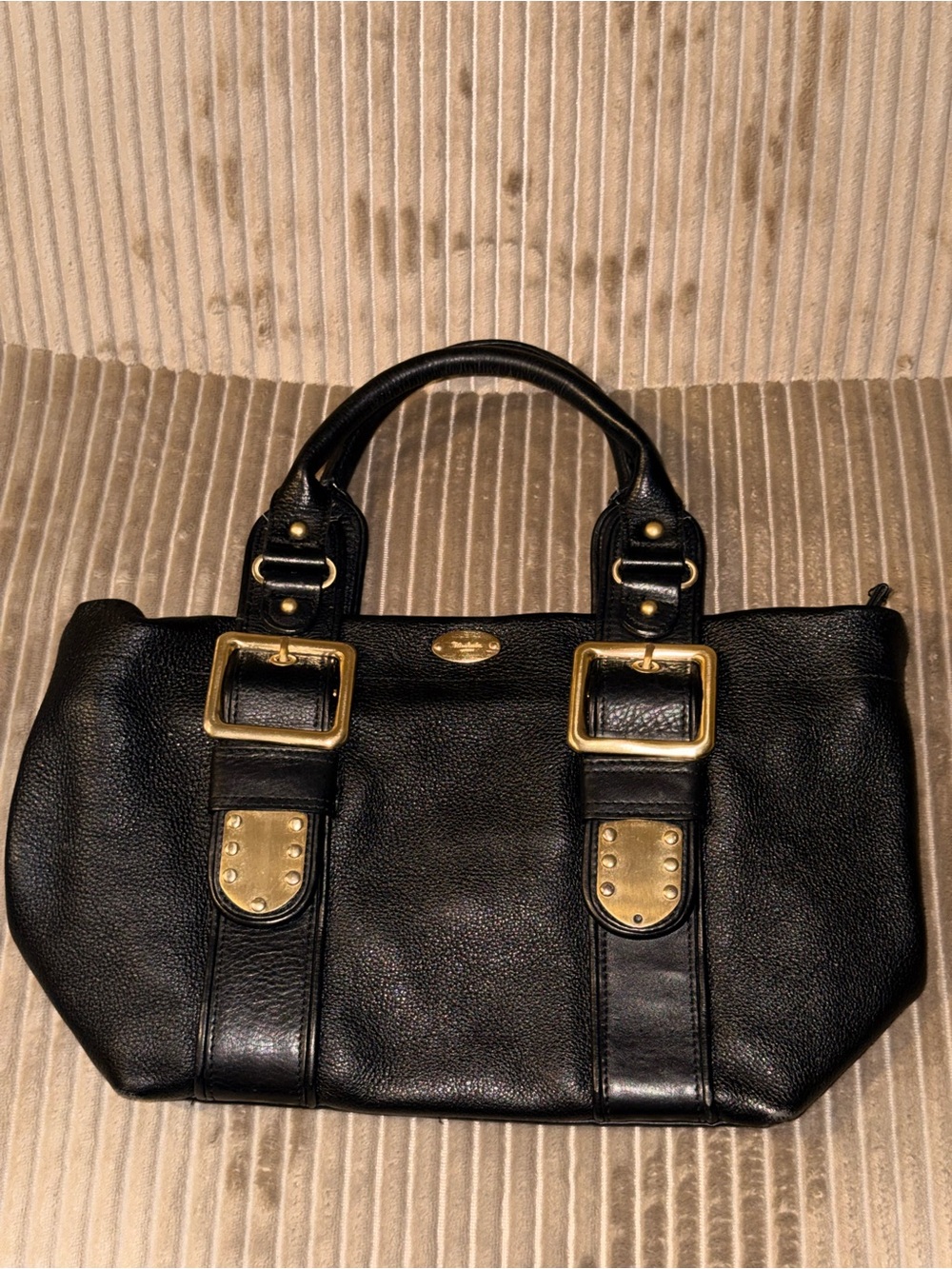 Modalu London Black pebbled Leather Satchel Bag - Gold Hardware